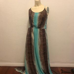 Blue/Cheetah Print Maxi Dress